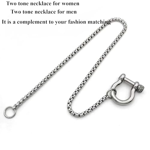 18K Gold Plated Buckle Necklace with Heavy Screw Anchor Shackle Wheat Chain Two Tone Carabiner 17.7 Inch Stainless Steel Foxtail Chain - color: Silver