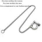 18K Gold Plated Buckle Necklace with Heavy Screw Anchor Shackle Wheat Chain Two Tone Carabiner 17.7 Inch Stainless Steel Foxtail Chain - color: Silver