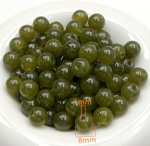 200PCS Glass Beads 8mm Glass Beads for Bracelets Necklaces Jewelry Making DIY Crafts (Olive Green) - color: 7Olive Green