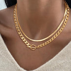CHESKY 14K Gold Plated Chunky Necklace for Women, Trendy Paperclip Chain Necklace Thick Cross Heart Pendant Necklace Layered Herringbone Cuban Link Chain Toggle Necklaces Non Tarnish Jewelry - color: gold, style: cuban+herringbone