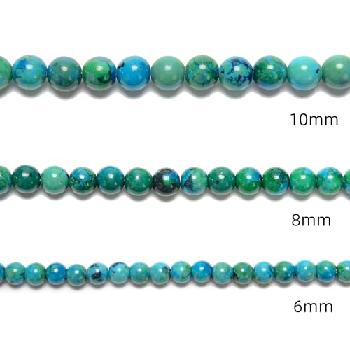 124Pcs (2 Strand/Set) 6mm Azurite Smooth Round Beads AAA Grade Premium Round Gemstone Real Stone Loose Beads for DIY Bracelet Jewelry String Making - color: Blue Green, size: 6mm