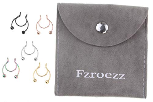 20G Fake Nose Rings Hoop Clip-on Stainless Steel Septum Jewelry Non Piercing Fake Cartilage Earring Lip Rings Faux Nose Ring Piercing Jewelry for Women Men - color: Set F