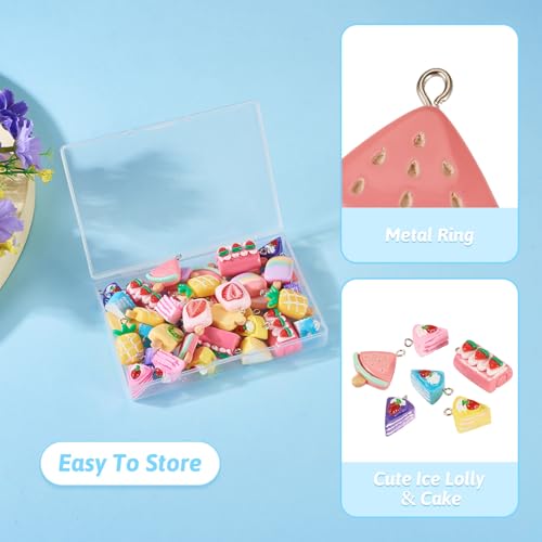 Cheriswelry Cup Cake Resin Pendants Lovely Food Sweet Dessert Dangle Charms Links Hanging Ornament with Metal Loop Fruit Pendants for Key Chains Bracelet Necklace Jewelry Making - color: Ice Lolly & Cake Roll-Mixed Color