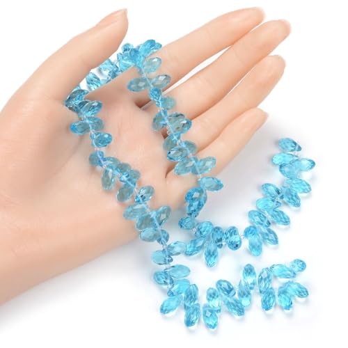 200pcs Czech 12mm Faceted Teardrop Briolette Crystal Glass Loose Beads Pendant Drop Spacer Bulk Aquamarine Blue for DIY Jewelry Making CCT2-10 - color: Aquamarine Blue, size: 12x6mm - 200pcs