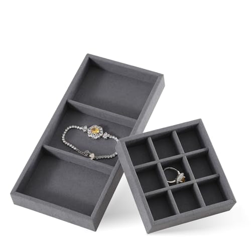 Dark Blue Jewelry Display Tray Ring Necklace Earring Bangle Organizer Multifunctional Storage Case for Jewelry Showcase (Long 3 Grids Tray) - color: 07-3 Gird Tray
