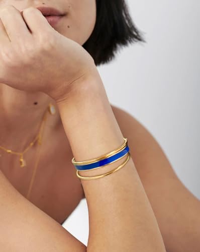 WOWORAMA Adjustable Slider Bracelets for Women Bar Friendship Bangle Bracelet for Women Gold/White Gold/Rose Gold Bolo Bracelet - color: Triple Bar-Blue