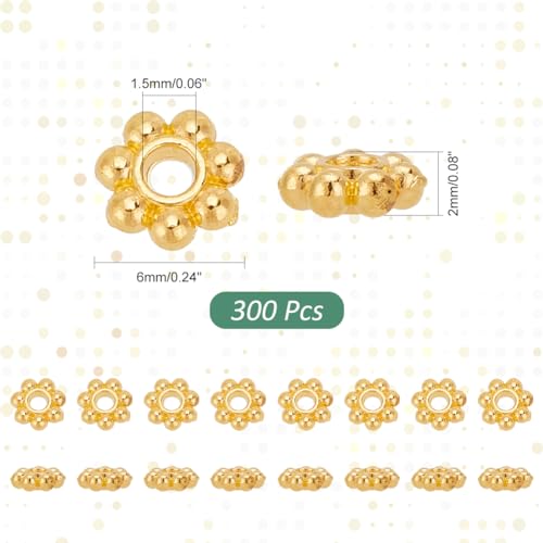PH PandaHall 300pcs Golden Flower Spacer Beads, 6mm Alloy Daisy Beads Metal Jewelry Spacers Snowflake Loose Beads for DIY Christmas Bracelet Necklace Jewelry Making Supplies - color: Gold