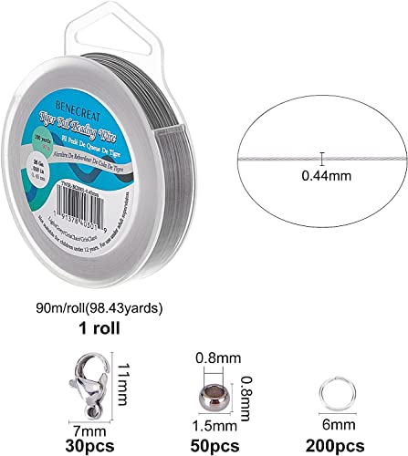 BENECREAT 300-Feet 0.46mm Stainless Steel 7-Strand Beading Wire with 200pcs Jump Rings, 50pcs Crimp Beads and 30pcs Lobster Claw Clasps for Jewelry Making - size: 0.46mm, style: 7 Strand