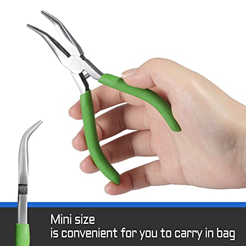 Bent Nose Pliers for Jewelry Making, 5 Inch Bent Chain Nose Pliers with Serrated Jaws - style: Bent Nose Pliers