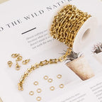 SMYHTGLIF 6.5 Feet Gold Unsoldered Bone Jewelry Making Chain Bulk Stainless Steel Craft Chain Spool for Jewelry Making - color: Bone Gold