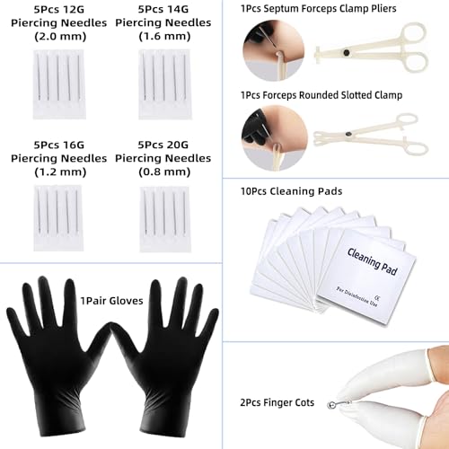 TKKUY 80PCS Nose Piercing Kit: Stainless Steel Body Piercing Jewelry with 12G, 14G, 16G, 20G Needles for Ear, Nose, Lip, Eyebrow