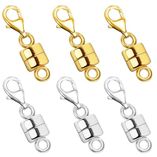 Magnetic Necklace Clasp with Lobster Clasp 18K Gold and Silver Magnetic Jewelry Clasps for Necklaces Extender Bracelet Clasps and Closures - color: 6Pcs | 3Gold & 3Silver