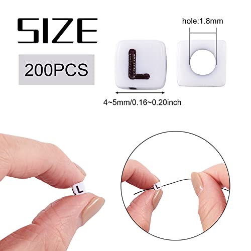 240pcs Opaque Acrylic Letter L Cube Beads White Plastic Alphabet Loose Spacer Square Beads 4-5mm for DIY Name Bracelet Necklace Jewelry Crafts Making Hole: 1.8mm - color: Letter L#White and Black