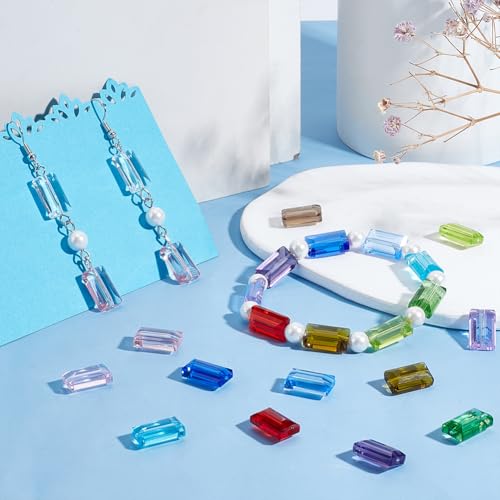 PH PandaHall 52pcs 13 Colors Faceted Glass Beads - Flat Rectangle Crystal Spacer Beads for DIY Jewelry Making, 14x8 mm