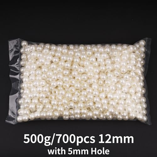 FM FM42 500g/700pcs 12mm Pearls with 5mm Big Hole Ivory Simulated Pearl Beads for Crafts - color: 12mm Pearls with 5mm Hole, 500g/700pcs
