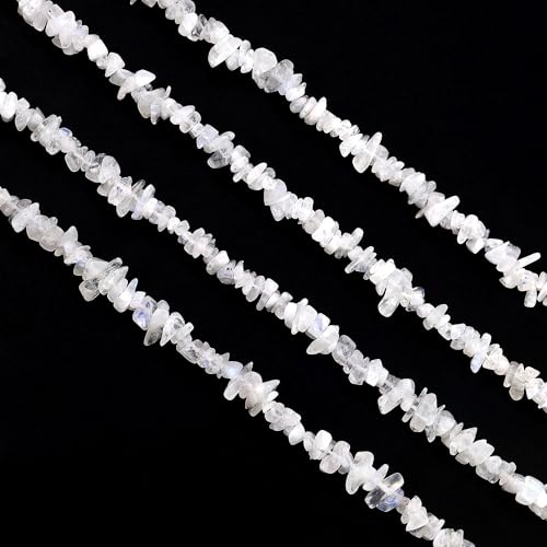 GM GemMartUSA Rainbow Moonstone Natural Raw Chip Strands | Semi-Precious | AAA+ Quality 1 Strand 34” | DIY Bracelet Jewelry Making, Healing Crystal Craft| 4-6mm - White Color Gemstones (CHRM-70001) - color: Rainbow Moonstone (CHRM-70001)