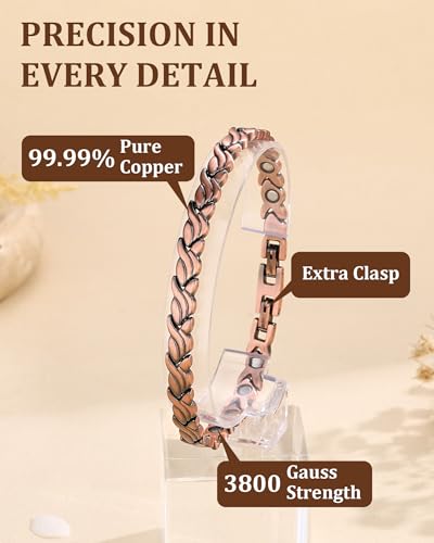 Copper Bracelets for Women, Ultra Strength Magnetic Therapy Bracelet for Pain Relief with Neodymium Magnets, Adjustable Jewelry Gift with Sizing Tool - color: Copper Fish-tail