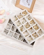 Stackable Jewelry Organizer Trays with Removable Dividers, 2-Tray Beige Jewelry Drawer Organizer Set for Earrings, Necklaces, Rings & Bracelets Gift for Her