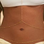 14K Gold Plated Body Chains for Women, Sexy Layered Belly Waist Chain Crossover Bikini Bra Chain, Summer Beach Rhinestone Body Jewelry - style: Gold Beads