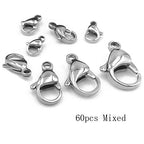 60pcs Grade A 304 Stainless Steel Lobster Clasps Claw Clasps for Bracelet Necklace Jewelry Making Findings (Mixed 60pcs-M055) - size: Mixed
