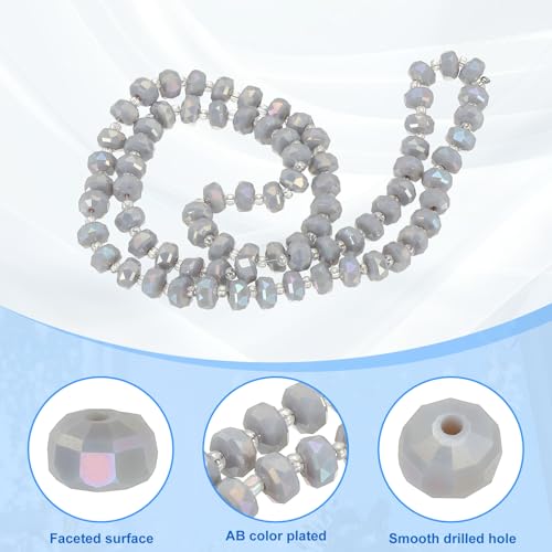 PATIKIL 75 Pcs 8mm OD 5mm Thick Crystal Glass Beads, Rondelle Crystal Beads Faceted Cut Gemstone Strand with Spacer Beads for Craft, Bracelet, Necklace, Gray Porcelain - color: Gray Porcelain