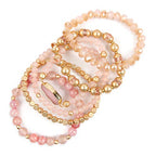 RIAH FASHION Bohemian Acrylic Druzy Multi-Layer Bead Statement Bracelet - Versatile Faux Stone Pendant Stretch Strand Stackable Cuff Bangle Set Sparkly Crystal - color: Bohemian Oval Druzy Set - Pink