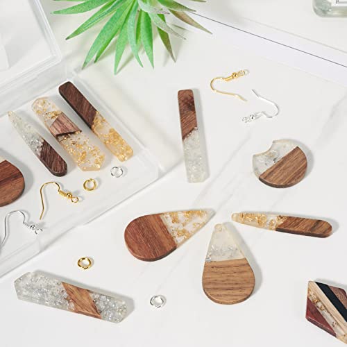 Beadthoven 88pcs Glittery Resin Wood Pendants Earrings Making Kit Gold Foil Wooden Earring Blanks Teardrop Rectangle Geometry Wood Earring Charms for Jewelry Making with Earring Hooks Jump Rings - color: 0Gold Silver Foil
