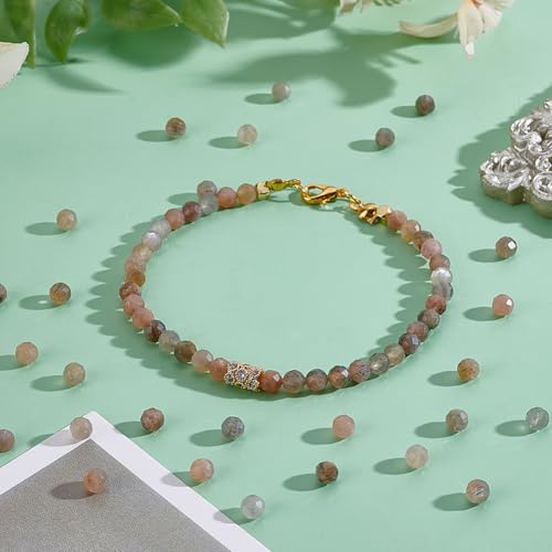 PH PandaHall 90ppcs 4mm Stone Beads, Natural Moonstone Beads Faceted Round Gemstone Bead Round Loose Spacer Crystal Bead for Necklaces Bracelets Earrings Chokers Bangles Crafts Making