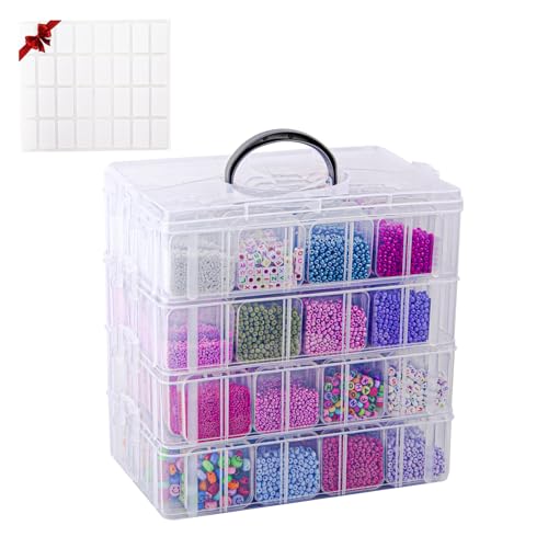VTG Bead Organizer Box, 112 Pcs Small Organizers, 3-Tier Bead Storage Containers Portable Organizer and Storage Box Stackable Plastic Cases for Bracelet Making DIY Jewelry Nail Charms - style: 4 Tier