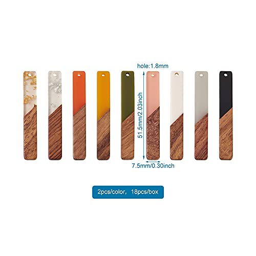 Beadthoven 18pcs/9 Pairs Natural Wood Resin Rectangle Bar Charms Bohemian DIY Earrings Pendants Mixed Colors Vertical Bar Wooden Pieces Pendants for Statement Jewelry Making Findings - color: 0Rectangle