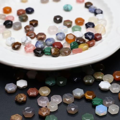 40 Pcs Healing Loose Beads Hexagon Shape Faceted Natural Necklace Stone Pendants Crystal Charms for Jewelry Making DIY Craft - color: hexagon
