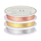 3 Pack Jewelry Wire - 22 Gauge Tarnish Resistant Copper Beading Wire for Jewelry Making, 0.6mm X 4m Each (Gold, Silver, Rose Gold)