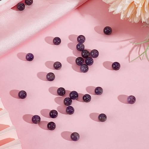 1 Box 6MM 120PCS Natural Amethyst Round Beads with Hole Purple Gemstone Crystal Chakra Reiki Power Energy Loose Spacer Charm Bead Bulk for Jewelry Making Earrings Bracelets DIY Craft Supply