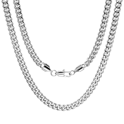 4/6mm Cuban Link Chains for Men - Gold/Silver Plated Stainless Steel Miami Curb Chain Necklace - No Tarnish Hip Hop Mens Jewelry, 18"/20"/22"/24" - color: 6MM Silver Chain, size: 18inch