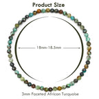 BONNY BOXX Natural Genuine Gemstone Faceted Round Beads Bracelets, 3mm Adjustable Stretchy Tiny Faceted Black Tourmaline Bracelet, Healing Crystal Reiki Chakra Dainty Jewelry Fashion Gifts - color: African Turquoise