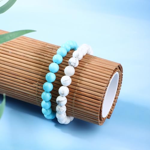 NCB 2.3-Piece 4mm Natural Crystal Gemstone Stretch Bracelets – Handmade Reiki Energy Healing Jewelry for Meditation,Yoga, Unisex - color: 2PCS ( Blue Turquoise+Howlite ), size: 8mm