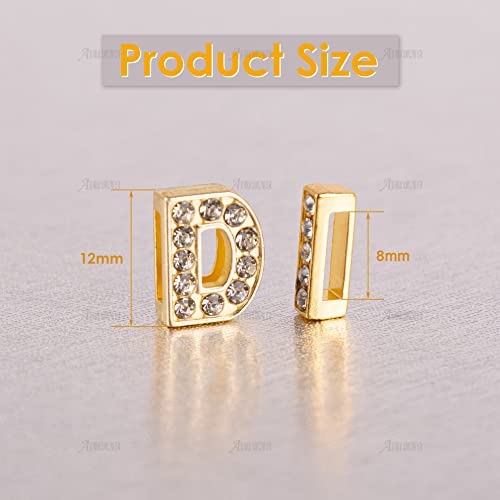 AUEAR, 104 Pack Gold A-Z 8mm Full Rhinestone Slide Charms Crystal Alphabet Letter Alloy for Bracelets Necklace Wristbands DIY Jewelry Making - color: Gold, size: 104 Pack
