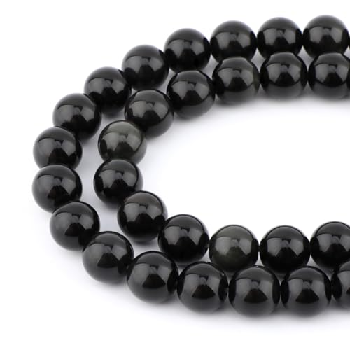 Bymitel 90 pcs Natural Genuine Real Round Loose Stone Beads Gemstone Spacers for Charm DIY Jewelry Making 15.5" per Strand 4mm (Black Obsidian, 4mm) - color: Black Obsidian, size: 4mm