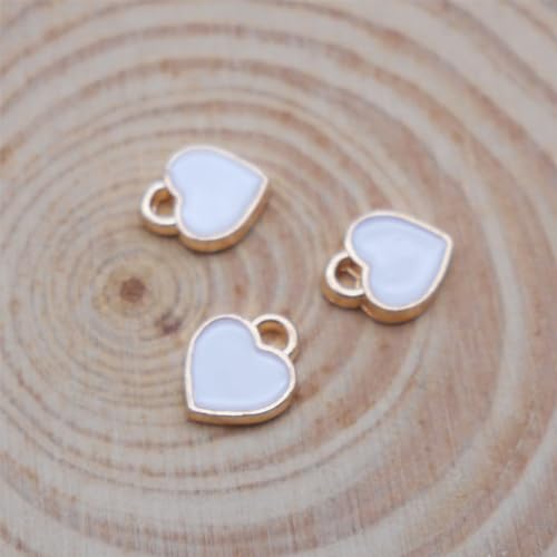 200 pcs Tiny Heart Enamel Charm Gold Plated Alloy Love Pendant Bracelet Earring Keychain Jewelry Crafts 6x8mm - color: White