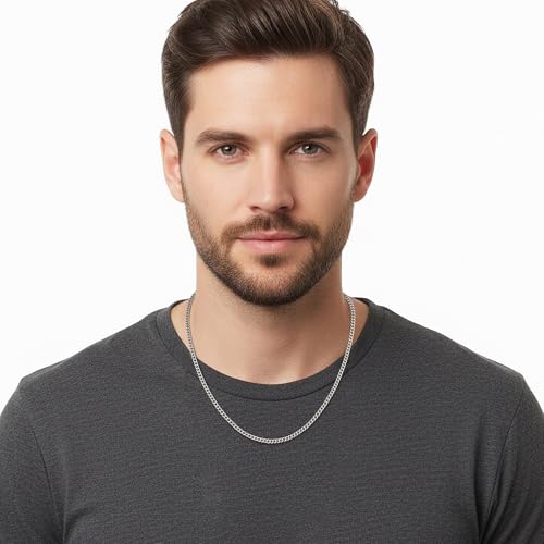 Fiusem 3.5mm Cuban Link Chains for Men, Silver Tone/Black/14K Gold Plated Stainless Steel Necklace Chain, Mens Necklace 16, 18, 20, 22, 24, 26, 28 Inch - size: 22 inches, style: a.3.5mm width-steel