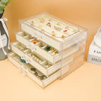 Weiai Acrylic Jewelry Organizer, Clear Jewelry Box with 4 Drawers, Jewelry Case Storage for Women (Beige) - color: Beige
