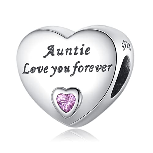 Mothers Day Birthday Number Love Family Friendship Graduation Auntie Grandma Dad Mom Charms for Pandora Bracelets Necklaces, Gifts Women, for Anniversary Valentines Christmas - style: Auntie Charm