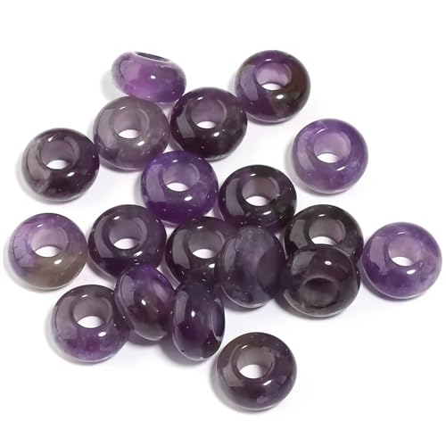 20Pcs Natural Amethyst Large Hole Beads, 8x14mm Rondelle Gemstone Spacer Beads 6mm Big Hole for Jewelry Making, Beading Bracelets, Macrame & Hair Braiding - color: Purple Amethyst
