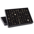 Juvale Ring Display Tray - Velvet Protection & Jewelry Display - Removable Pad & Earring Storage - Stackable Jewelry Trays & Glasses Holder for Nightstand - Pack of 2, 13.8 x 9.5 x 1.3 in, Black