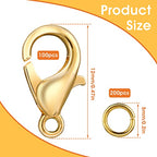 Grevosea 300PCS Lobster Claw Clasps with Open Jump Rings 12mm Metal Lobster Clasps for DIY Craft Bracelet Jewelry Making (Gold, Clasp: 12x7mm+Ring:5mm)