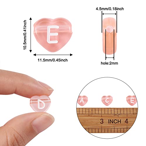 Cheriswelry 100pcs Pink Heart Letter Beads Transparent Acrylic Alphabet Crystal Beads Horizontal Hole Pony Loose Spacer 10.5x11.5mm for DIY Earring Bracelet Necklace Jewelry Making - color: Pink-Heart