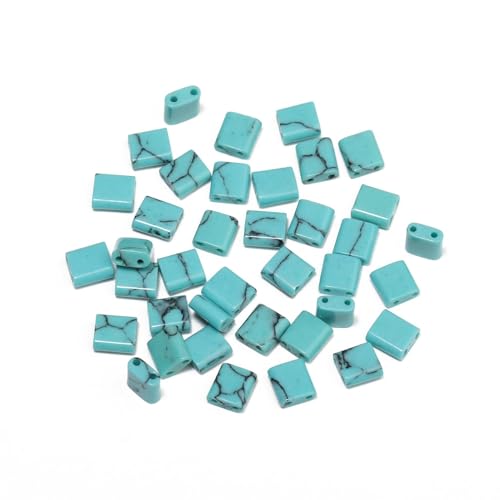 Natural Turquoise Stone Beads, Each Approximately 5x5x2mm Square 2-Hole Spacer Bead, are Used to Make Bracelets, Earrings, Necklaces, with Each String Measuring 15-16 Inches - color: Turquoise
