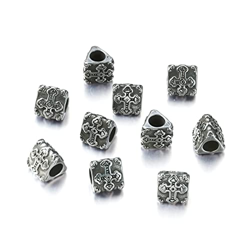 Cheriswelry 10pcs Triangular Prism 304 Stainless Steel European Large Hole Beads with Cross Antique Silver Metal Loose Spacer Beads 11x11mm for DIY Earring Bracelet Necklace Jewelry Making - color: Triangular