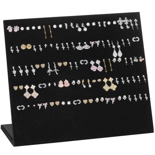 KUKUVR L-Shaped Velvet Jewelry Display Stand, Earring Studs Dangle Holder Case for Retail Shop, Home Vanity, Craft Show and Photography Props (Black 120 Holes)
