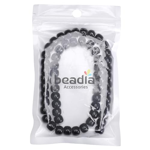 BEADIA Natural Black Onyx Flat Cut Round Drum Stone 8mmx7mm Loose Semi Gemstone Beads for Jewelry Making 38cm - color: Black Onyx